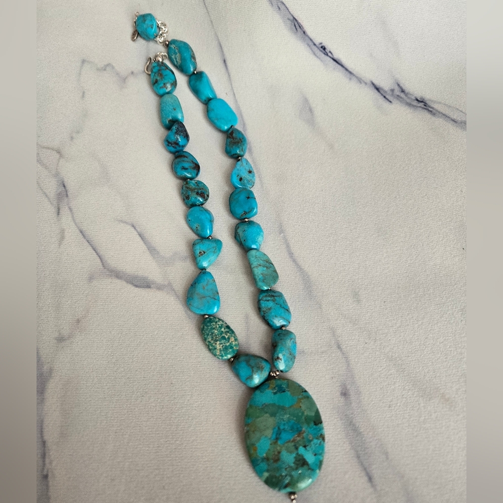 ***SOLD***BARSE Sterling Silver Turquoise Nugget Necklace Turquoise Pendant 47